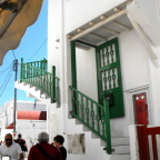  Architectural details are painted in strong primary colors in Mykonos