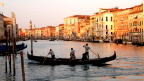  Gondoliers on the Grand Canal at sunset, Venice
