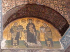 Icon over door to Hagia Sophia, Istanbul: Constantine and Justinian at the sides of Theodokos, the mother of God, holding a baby Jesus with an adult face.
