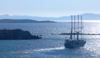  Yacht leaving Mykonos Harbor