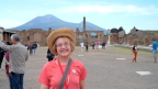  Susan posing before Vesuvius (five miles away) in the forum of Pompei