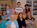  At Ellyn's Shower, clockwise: Baby Alex, his mom Tanya, cousin Wyatt, aunt Sarah, Ellyn herself, cousin Mati, great grandma Hansen, cousin Isabel