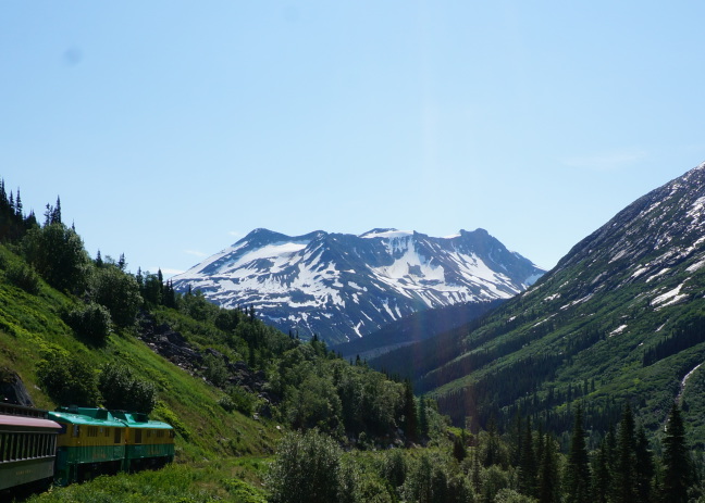  Barreling down the track, aboard the Yukon and White Pass Route Railroad