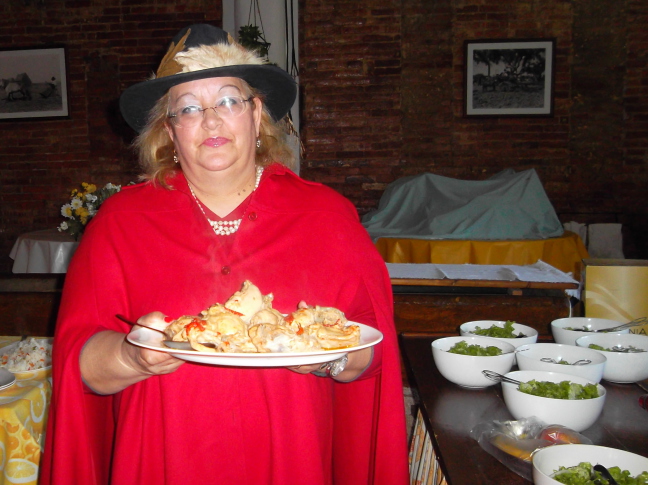 Dona Maria, owner of stud farm, Portugal, serves us lunch: soup, salad, chicken