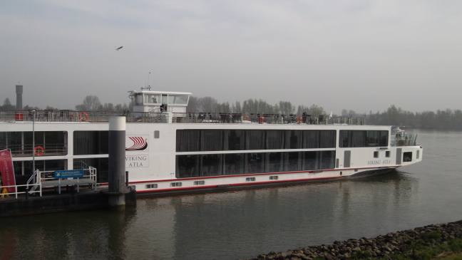 Our riverboat, moored at Kinderdijk windmill town