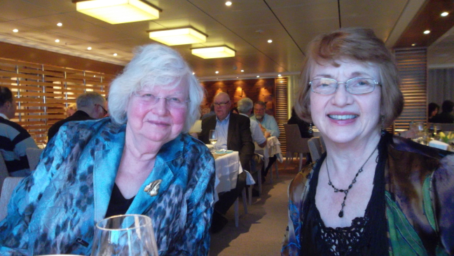 Susan and Mary all dressed up for Captain's Dinner on Viking Atla