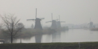  Some of the nineteen windmills in the mist at Kinderdijk