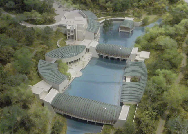 Aerial view of Crystal Bridges Museum of American Art, Bentonville, AR