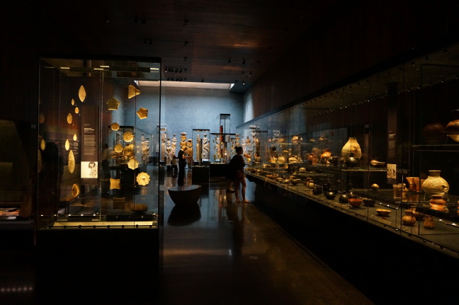 An underground crypt houses the museum of Precolumbian Art's collection of ancient artifacts