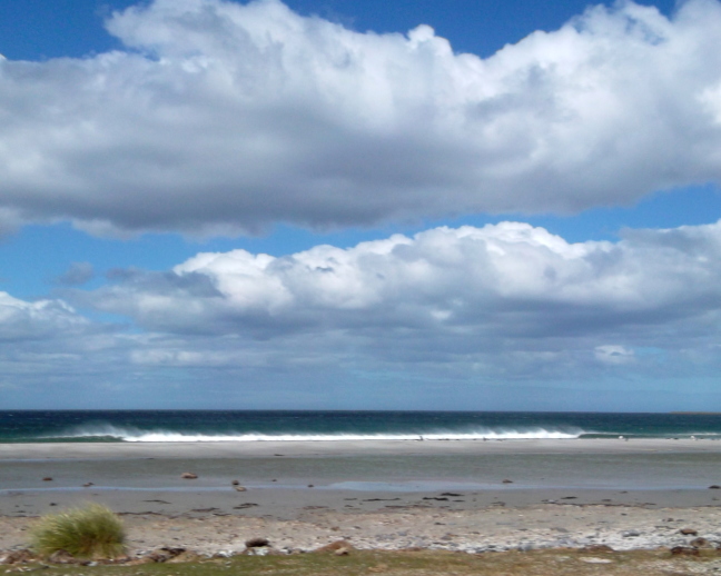 Wave breaking under scudding clouds in the Falklands