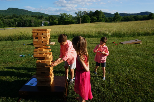 Father-of-the-bride Alan built many pieces for the wedding including this giant jenga set