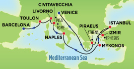 map of Mediterranean trip