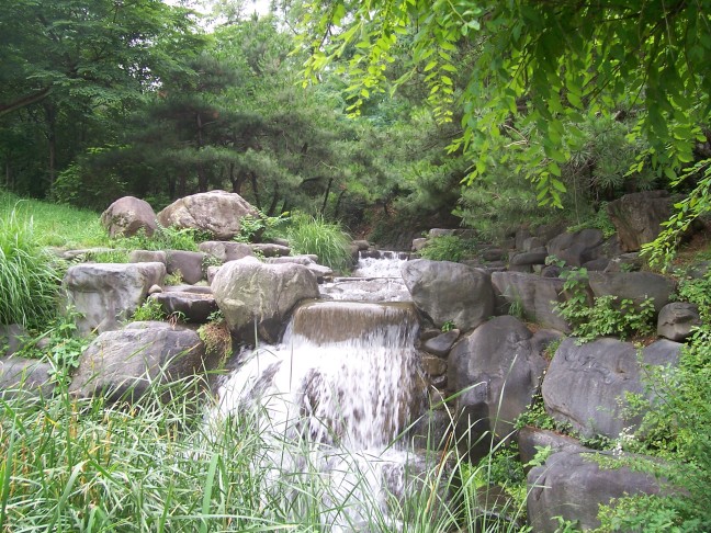 ...meanders over falls...