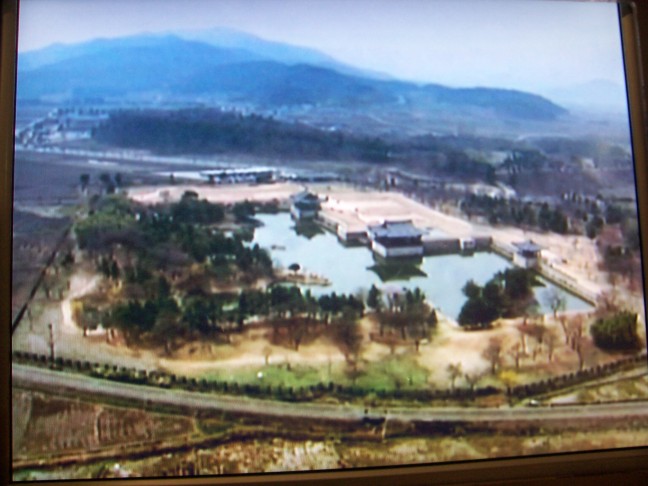A television showed what Anapji might have looked like in its original setting.