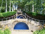  A visitor ascends the descending "Blue Steps" fountains at Naumkaeg