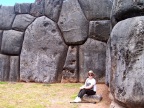  S is dwarfed by the mighty--yet tight-fitted--boulders at Sacsayhuaman, outside Cusco