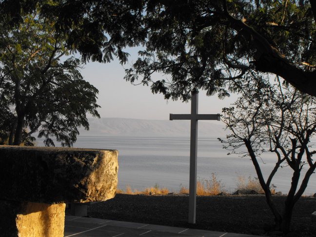  The Cross in a simple chapel overlooking the Sea of Galilee at Capernum