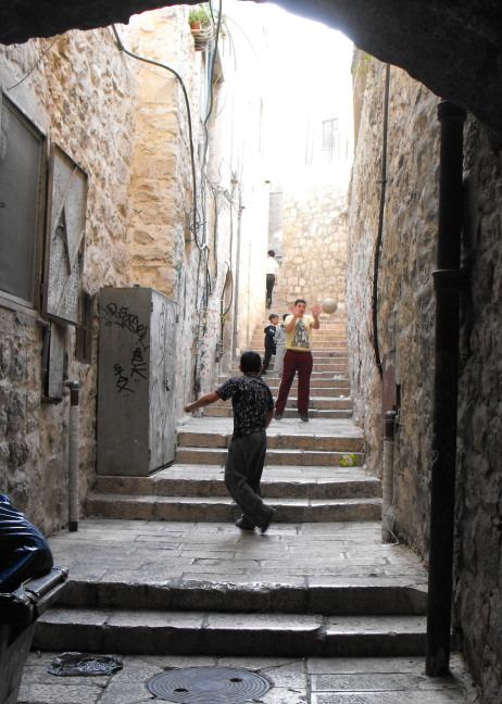  Playing catch with a soccer ball, Old City, Jerusalem