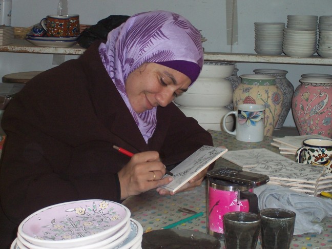 Tiles start with black outlines, Jerusalem Pottery, Old City, Jerusalem