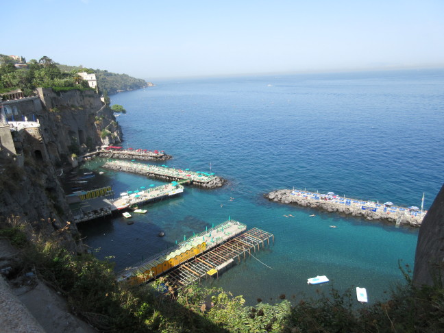 Bay of Naples shoreline and swimming area from Sorrento promenade