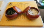  Full go set: wood bowls glass stones, prize board
